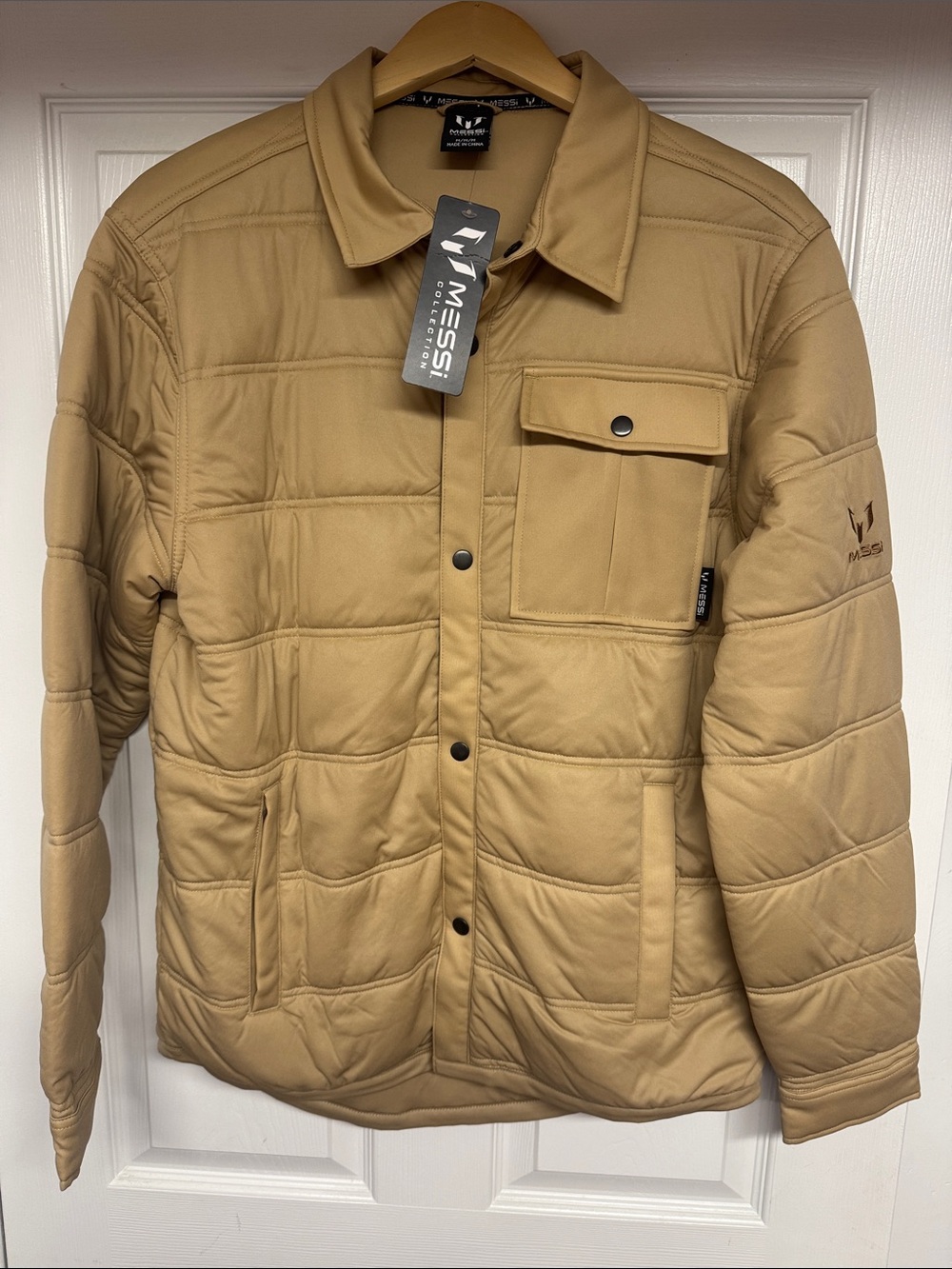 Messi Puffer Jacket Mens Medium Tan Lightweight